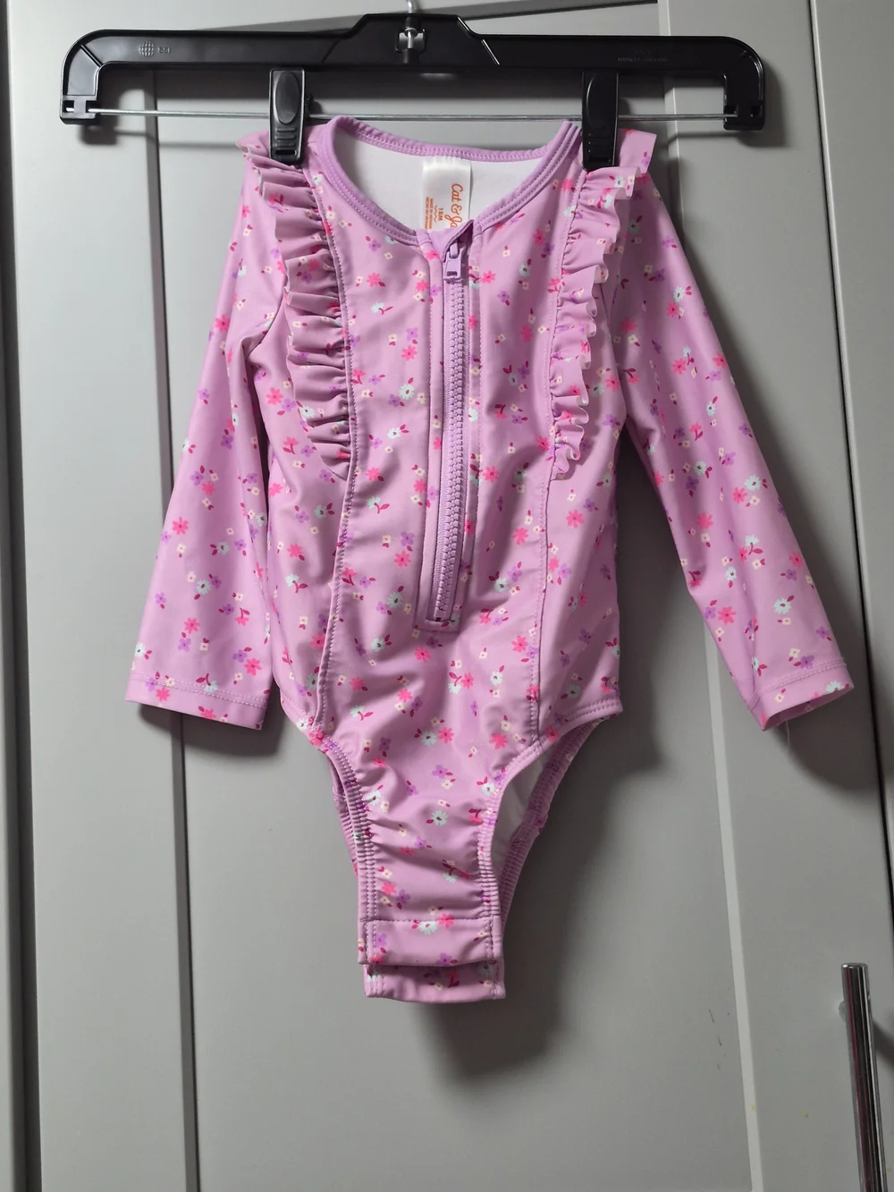 Cat & Jack Pink Floral Long-Sleeve Girls' Rashguard One-Piece 18M